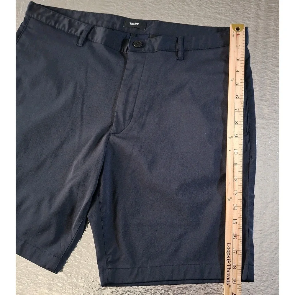 Theory Zaine Shorts Mens 36 Navy Blue Performance Chino Flat Front Casual Summer